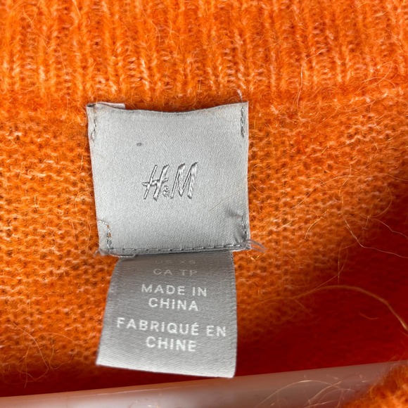 H&M Orange Crew Neck Alpaca Wool Blend Knit Ribbed Fuzzy Sweater Womens Sz XS - Picture 2 of 5